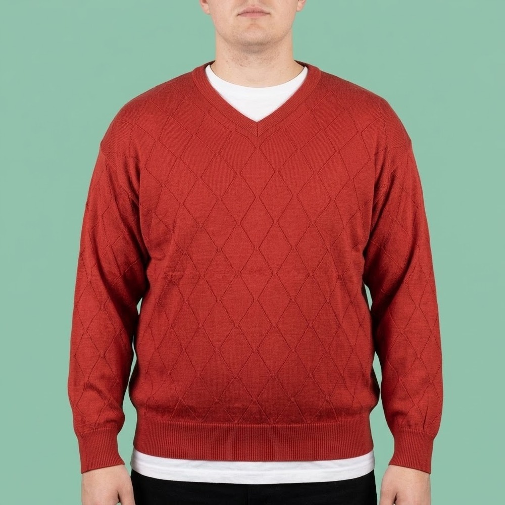Slazenger Diamond Texture V-Neck Sweater Mens XL Red Cotton Blend EUC